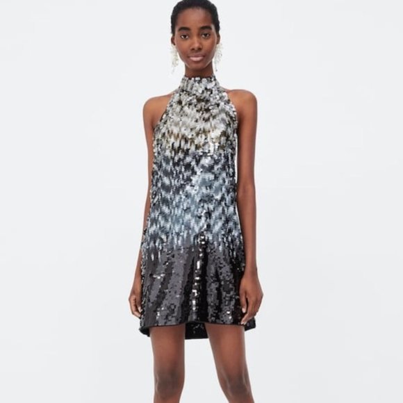 NWT Zara Knit Ombre Sequin Halter Dress size M - Picture 10 of 14